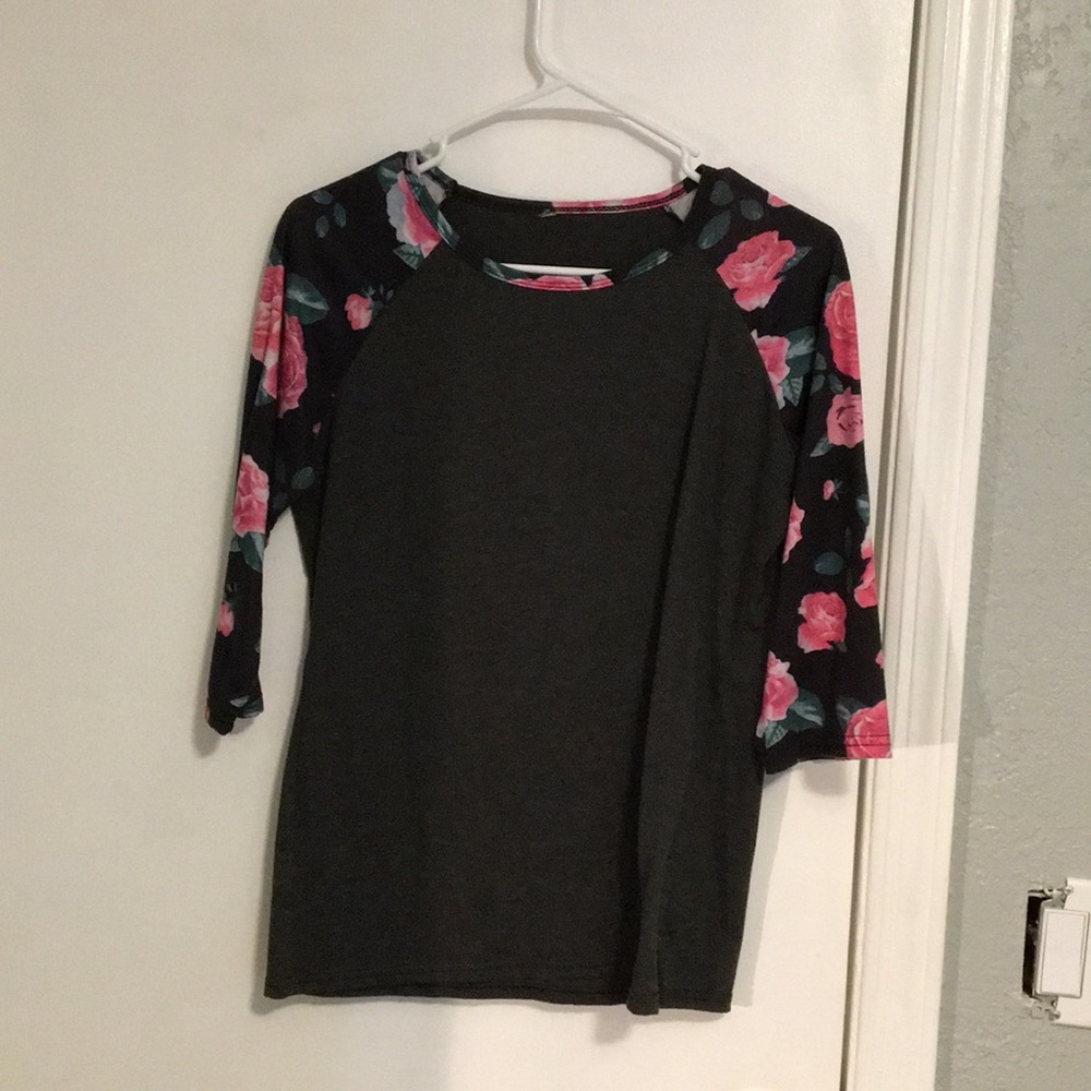 Floral baseball tee 3/4 length sleeves